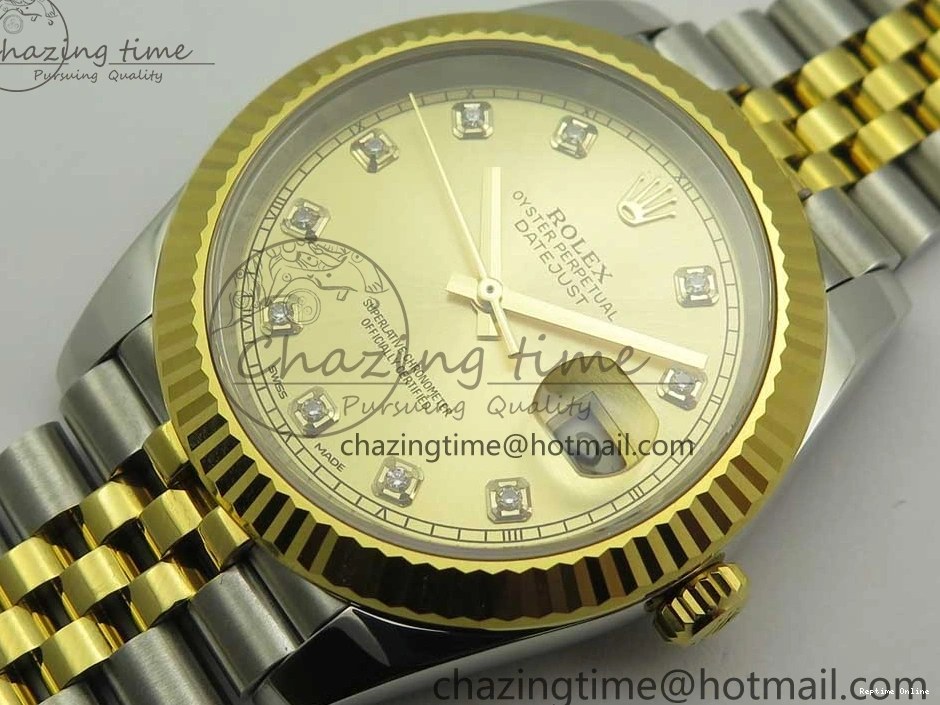 0131 Flexible DateJust 41 126334 904L SS YG DJF 1:1 Best Edition Gold Dial Diamond Markers on SS YG Jubilee Bracelet A 3250